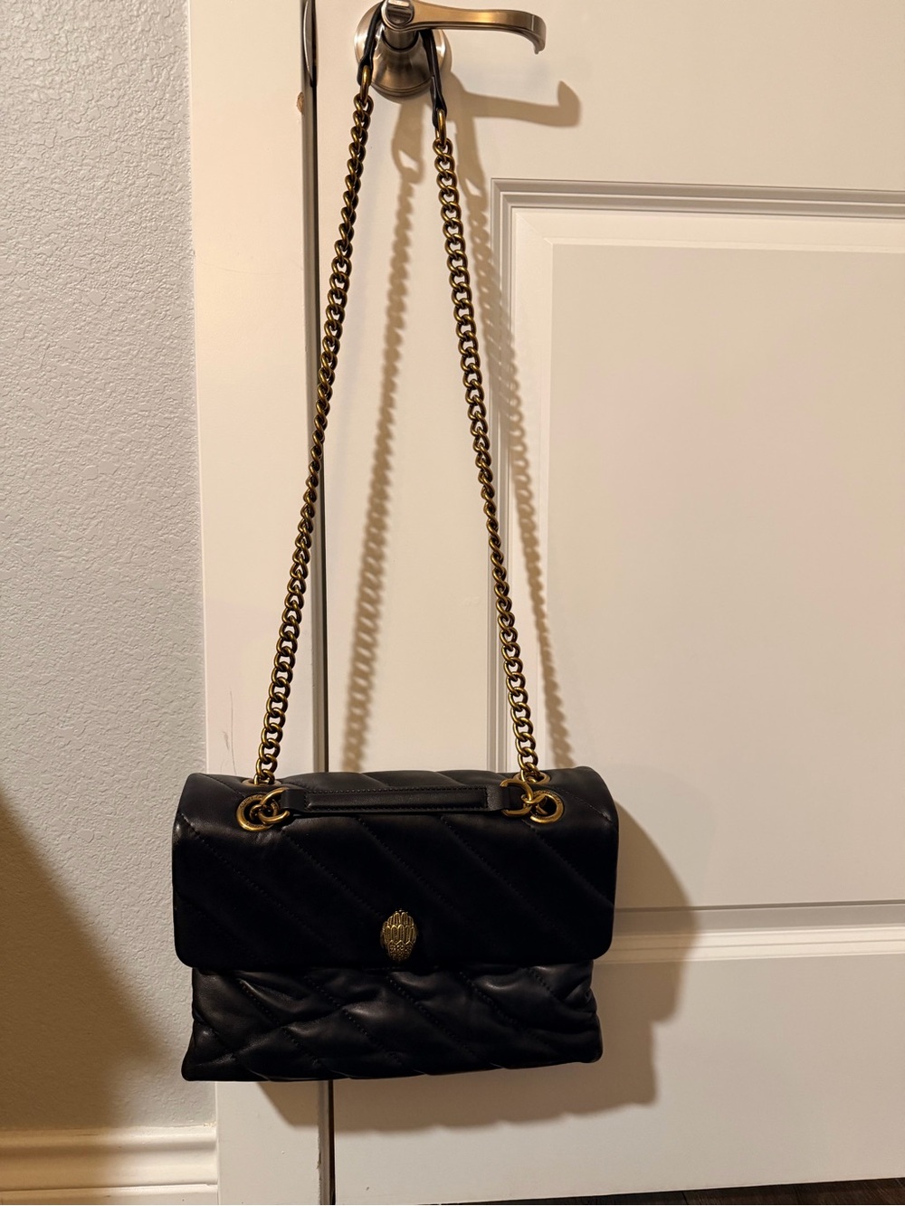 Kurt Geiger London Soho Large Black Bag with Adjustable Gold Chain